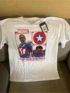 Target White Graphic Tee with Red and Blue Accents